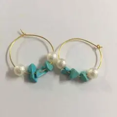 １０％off  パール＆ターコイズのフープピアス