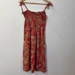 ハワイアン　赤い花柄キャミワンピース ワンサイズ