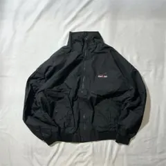 vintageブラックナイロンジャケット短丈裾リブ企業ロゴ刺繍高機能テック系