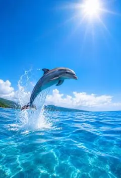 ジャンプ　イルカ　夏　海　南国　エメラルドグリーン　ドルフィン　C62