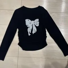 黒 リボンプリント 長袖カットソー
