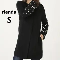 riendaリエンダフェイクパールスリーブノーカラーウールミックスコートブラック