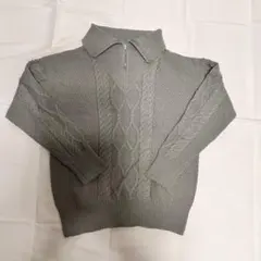 ジッパー付きハイネック グレー ニットセーター
