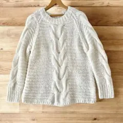 ミラオーウェン　アルパカ混　ケーブル　ニット　セーター　ホワイト ざっくりニット