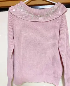 【美品】MAJESTIC LEGON系くすみピンク花柄ニットしまむら冬物Mサイズ