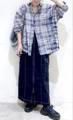 ニコアンド　切り替えチェックBIGシャツ