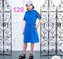 新品未使用　アナスイミニ　ブルー　半袖ハーフジップワンピース　120