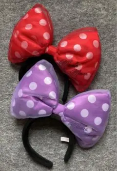 ディズニー　カチューシャ　ミニー　デイジー　リボン　赤　紫　デカリボン　ビッグ