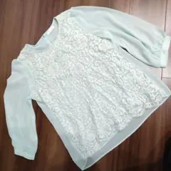 ミントグリーン レース 五分袖ブラウス