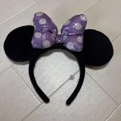 ディズニー カチューシャ ミニー 紫 パープル スパンコール リボン