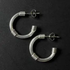 シルバー925 silver ポイントデザインフープピアス/軽研磨仕上げ/両耳