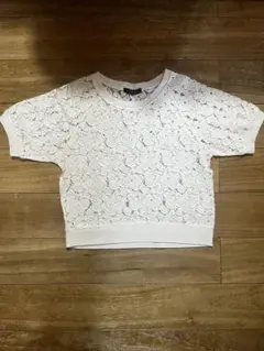 ホワイト 花柄レース 半袖 トップス M
