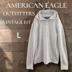 アメリカンイーグル フード ボーダー 長袖Tシャツ ビンテージフィット L