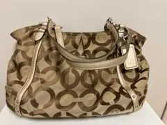 美品✨COACHコーチセミショルダーバッグトートバッグブラウン茶シグネチャー総柄