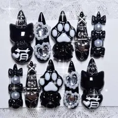 459 現品　ネイルチップ　量産型　地雷　平成女児　魔法少女　黒　ゴテゴテ　萌