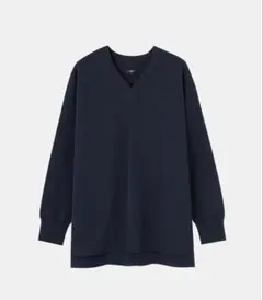 美品　PLST プラステ　サイドスリットVネックニット（長袖）ネイビー