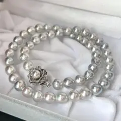 【テリ最強✨セミロング】 あこや真珠 ネックレス バロックパール ブルーグレー テリ最強✨セミロング】 あこや真珠 ネックレス バロックパール ブルー