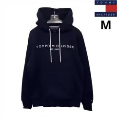 新品 トミーヒルフィガー スウェット パーカー M 紺 刺繍ロゴ プルオーバー