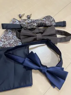 蝶ネクタイセット ネイビー ブラウン 花柄