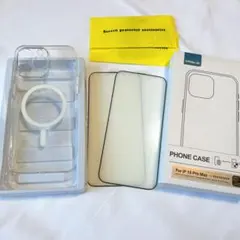 iPhone15 Pro Max ケース 透明 クリア ガラスフィルム2枚付き