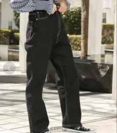 kutir ハイウエストストレートデニムパンツ　ブラックのサムネイル