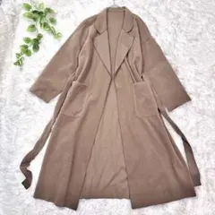 ✨美品✨ロングコート ガウンコート テーラード リボンベルト モカ L ゆったり