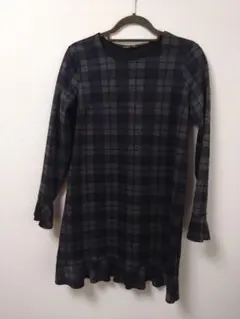 ZARA チェック柄 長袖ミニワンピース ネイビー/グレー