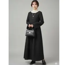 美品 JUNOAH フレアワンピース ふくれジャガード Lサイズ ブラック