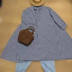 ギンガムチェック 長袖シャツワンピース