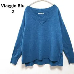 【Viaggio Blu】青緑 Vネックニット オーバーサイズ スリット 2のサムネイル