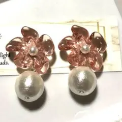 SALE！ピンクフラワー×コットンパール☆サージカルステンレスピアス