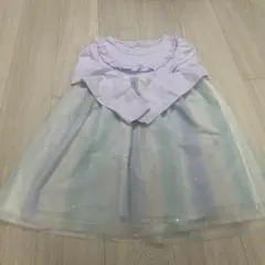 キッズ 長袖ワンピース 130cm ラベンダー チュール