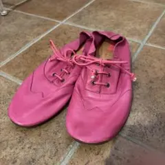 イヌーボ　INUOVO 本革　カラーレースアップシューズ ピンク　24.5