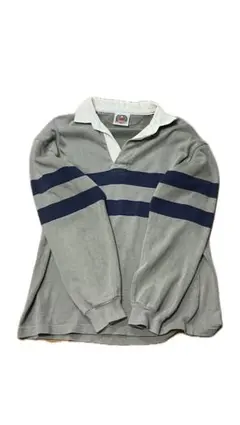 グレー ストライプ 長袖ポロシャツ 古着 メンズ
