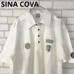 シナコバ　ポロシャツ　半袖　ロゴ　ワッペン　エポレット　ストライプのサムネイル