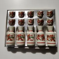 九谷焼きっぽい和風陶器おちょこ＋徳利セット（未使用）