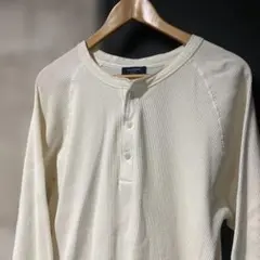 BACK NUMBER ヘンリーネックワッフルロンT オフホワイト L