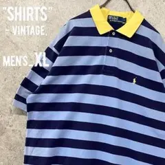 レアデザイン《ポロバイラルフローレン》ボーダーポロシャツ/ブルー/メンズXL