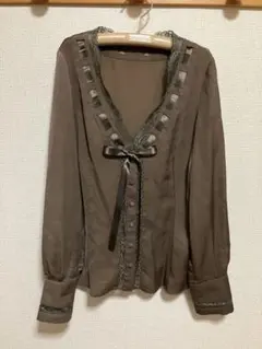 J&Rジェイ&アール ブラウス シャツ トップス クラシカル 茶系 日本製 Mのサムネイル