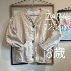 ZARA ベージュ ノーカラー　ジャケット　リネン　羽織り　128cm 8歳