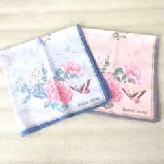 【HANAE MORI】 ハンカチ 2枚セット✴花柄＆蝶々✴中古品のサムネイル