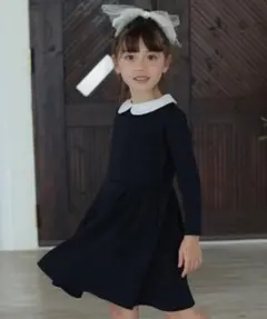 襟付きワンピース　冠婚葬祭　ワンピース160 ネイビー　フォーマル