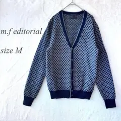 m.f editorial長袖カーディガン M ネイビー 総柄 Vネック1212のサムネイル