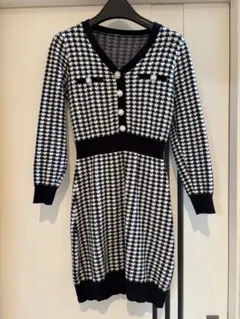 千鳥格子 ニット ミニワンピース