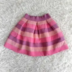 【ハニーバンチ】ストライプ タック　スカート　ガーリー　　裏地付き　透け感無し
