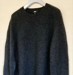 UNIQLO プレミアムラムクルーネックセーター L ダークグレー 100%毛