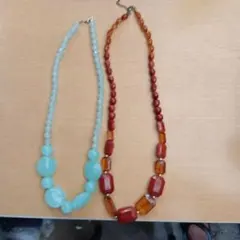 水色と茶のビーズネックレス2点セット