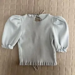 ZARA パフスリーブ　ライトブルー　ニット