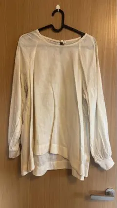 リネン風バックリボン長袖シャツ