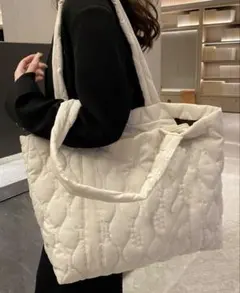 SHEIN キルティング ショルダー トートバッグ アイボリー 白 大容量